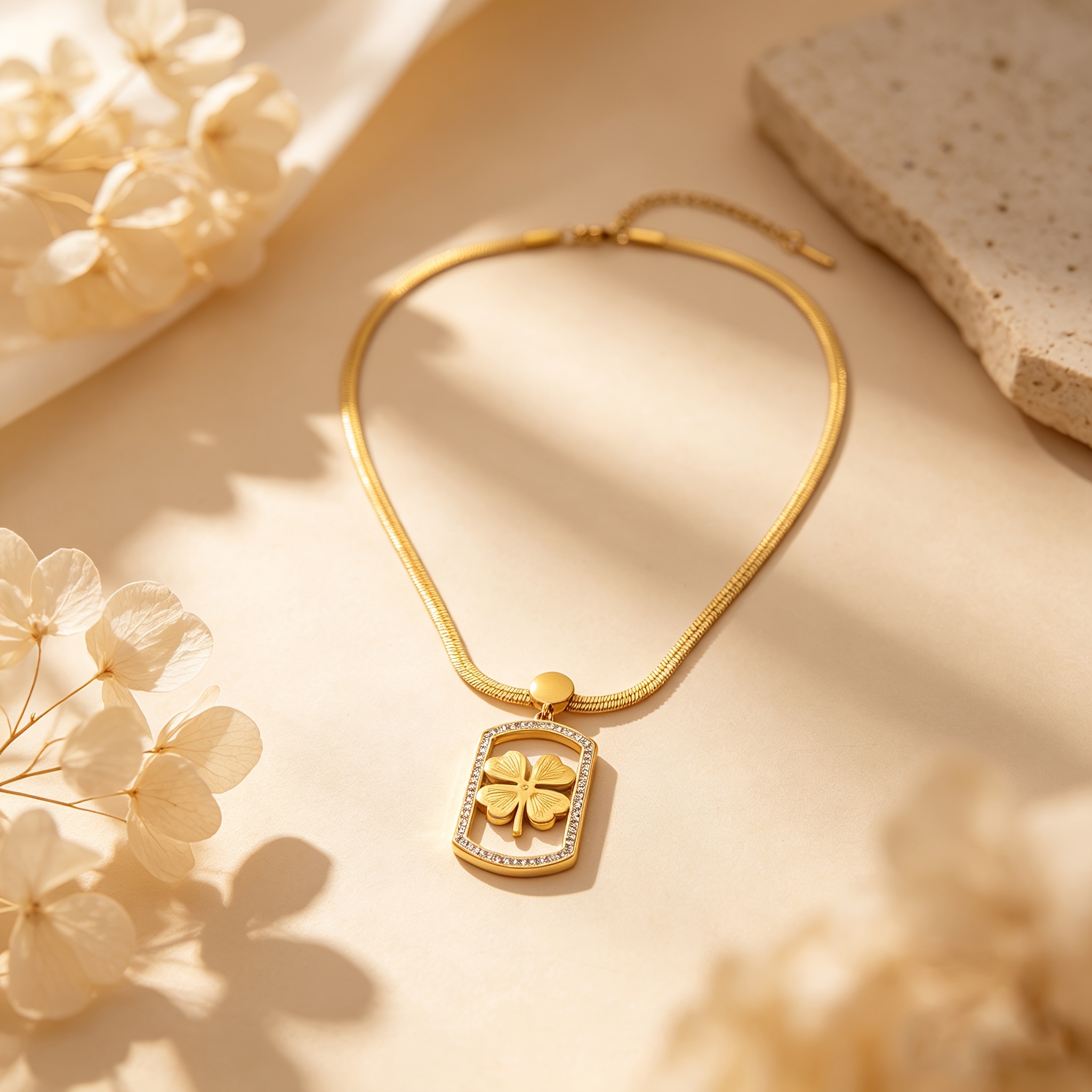 Women's Golden Tone Rotatable Clover Pendant Necklace